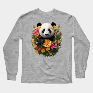 Panda cub in the flowers Long Sleeve T-Shirt